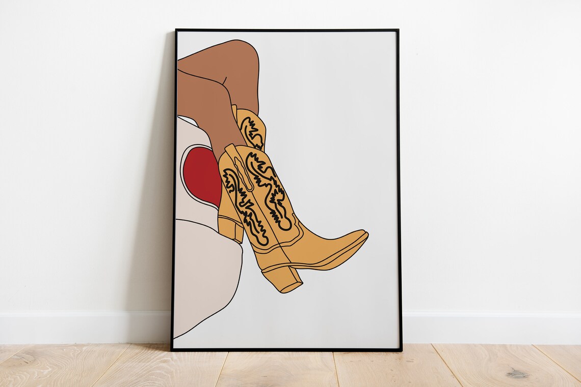 Yellow Cowgirl Western Boots Boho Art Print - Image 2