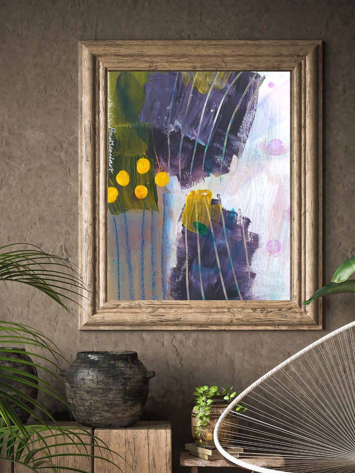 Moody Purple And Gold Expressive Abstract Painting Wall Poster - Image 3