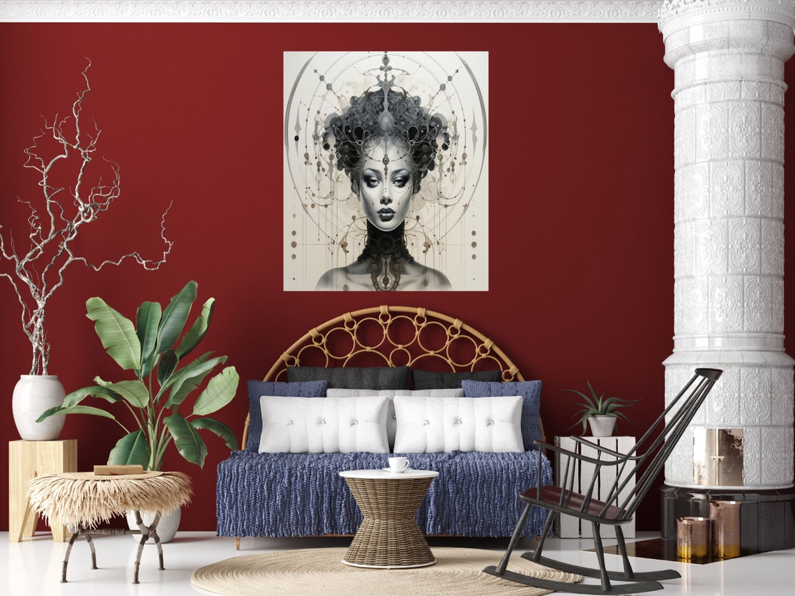 Art Deco Monochrome Woman With Ornate Celestial Headpiece Poster - Image 2