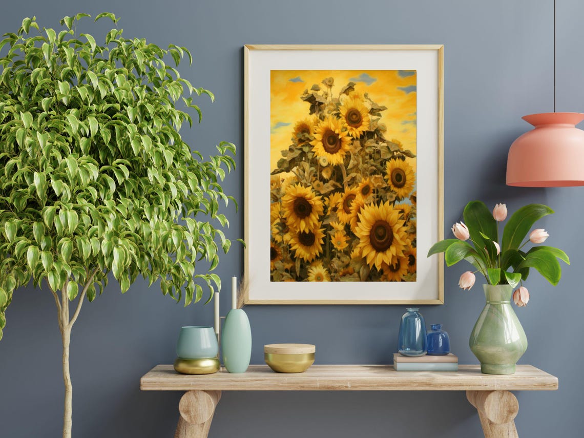 Golden Sunflower Mound Under a Bright Yellow Sky Botanical Poster - Image 3