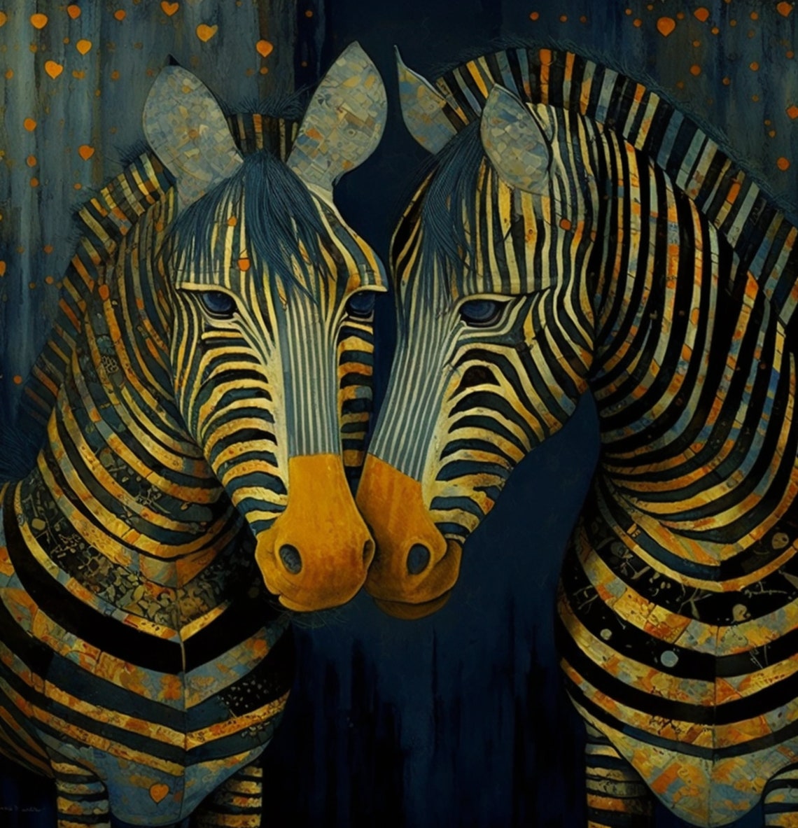 Art Deco Golden Zebra Pair Touching Heads on Midnight Poster - Image 5