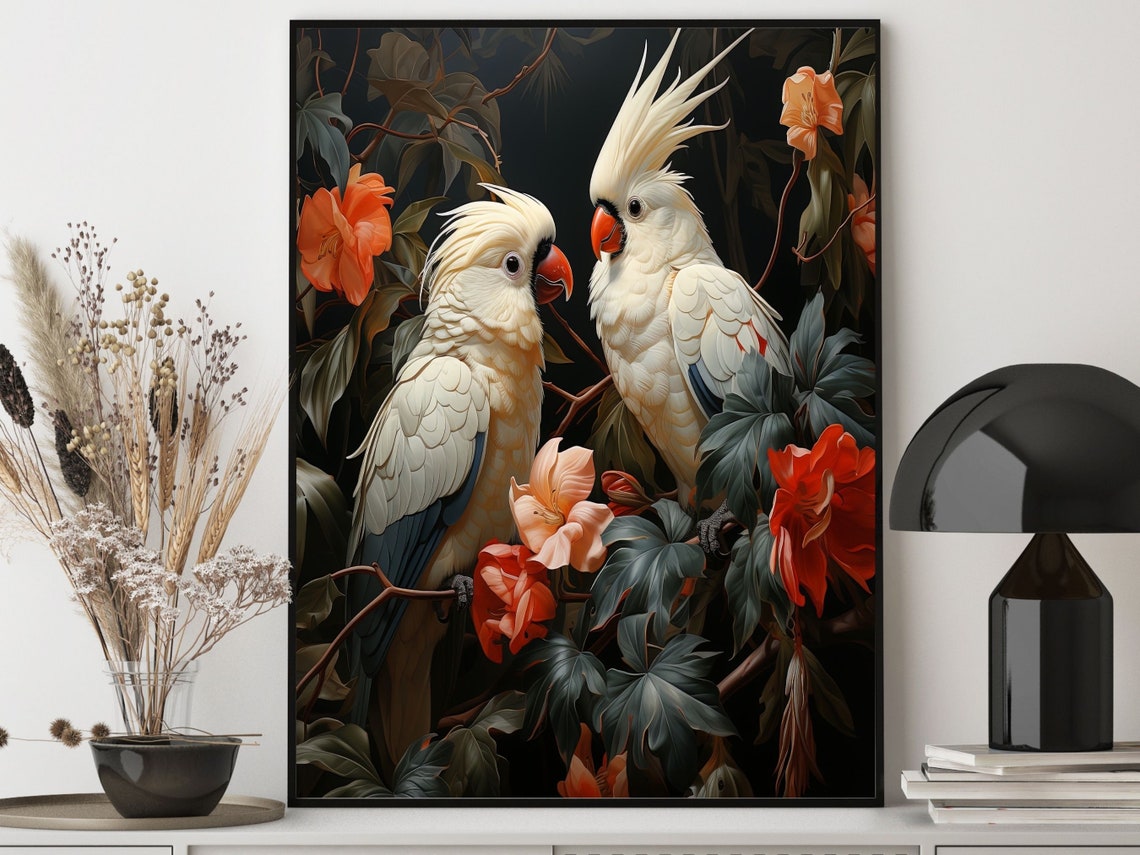 Art Nouveau Wall Art Cockatiels In The Jungle Wall Art Of Birds Art Nouveau Print Cockatiels - Image 6