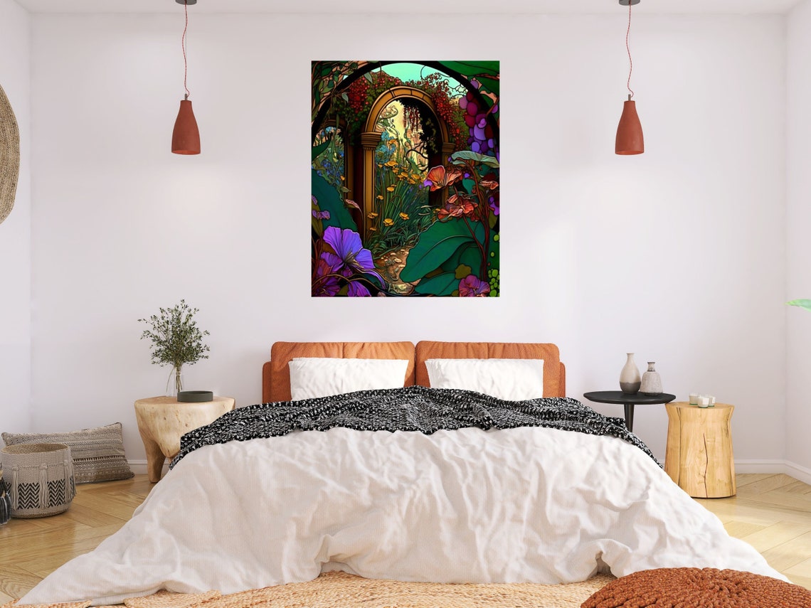 Art Nouveau Garden Arch With Purple Poppies And Vines Poster - Image 5