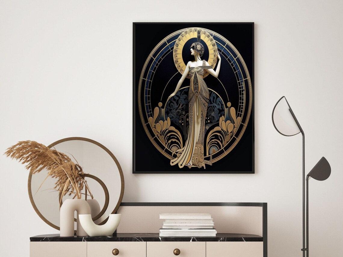 Art Deco Lady in a Gold Gown on Black Elegant Vintage Glamour Poster - Image 4