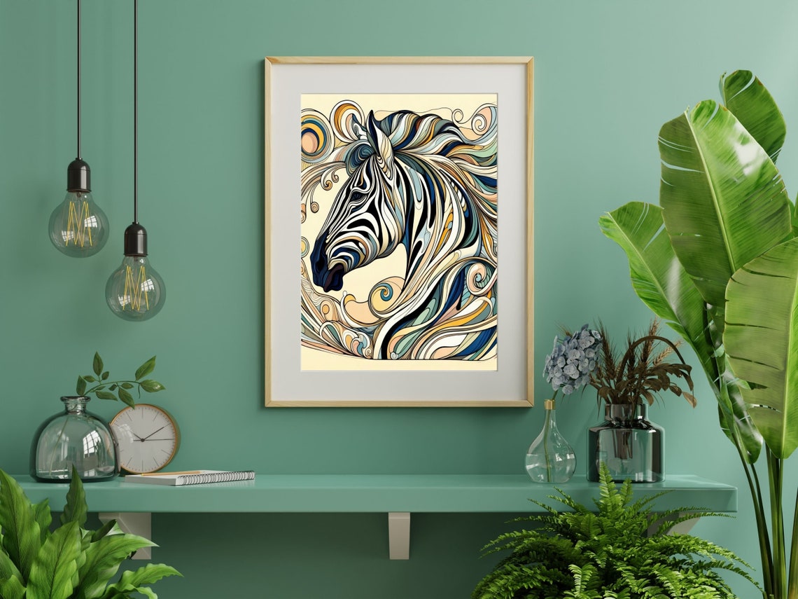 Art Nouveau Colorful Zebra Head Portrait With Swirling Mane Poster - Image 3