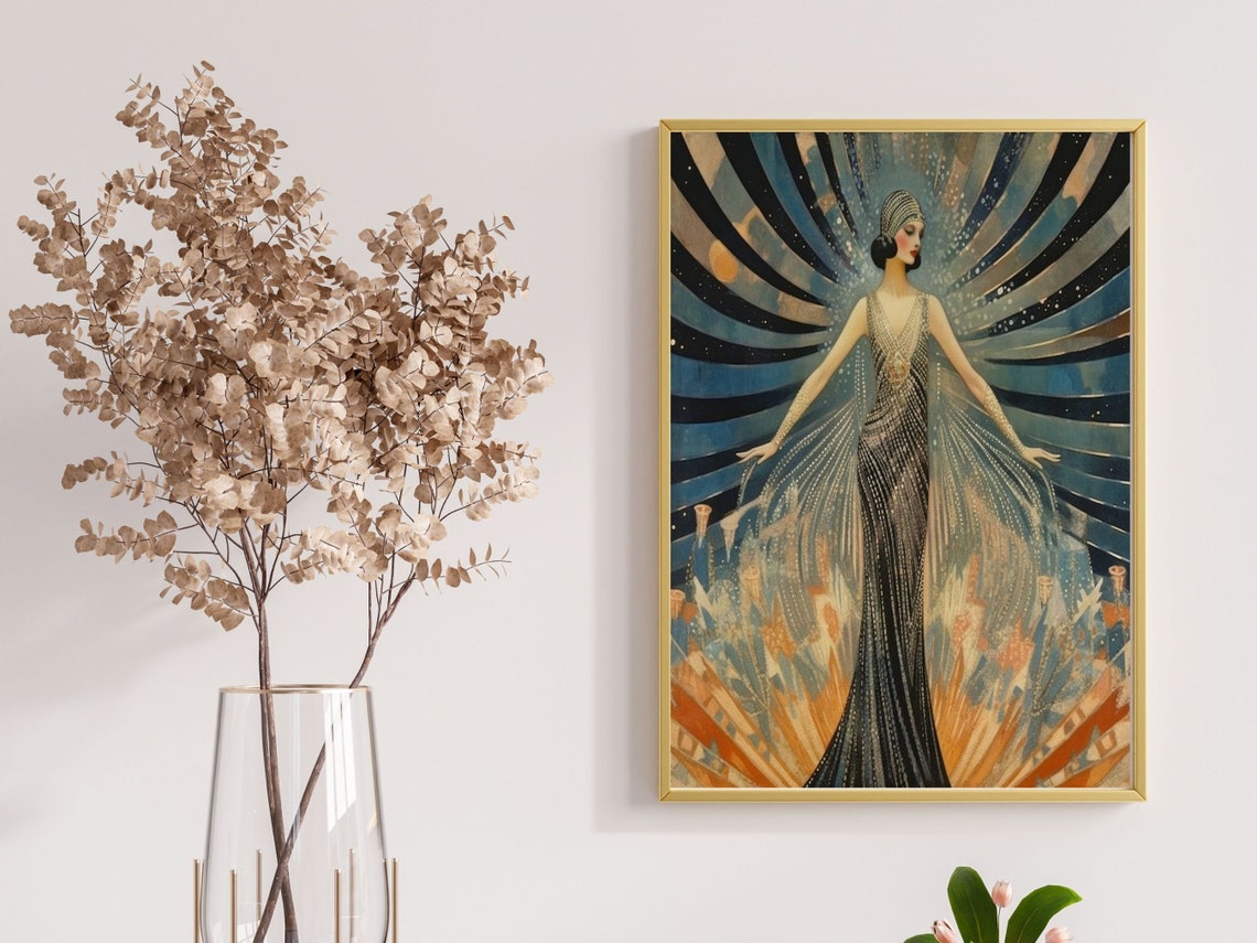 Glamorous Art Deco Erte Style Flapper Sunburst Beaded Gown Poster - Image 2