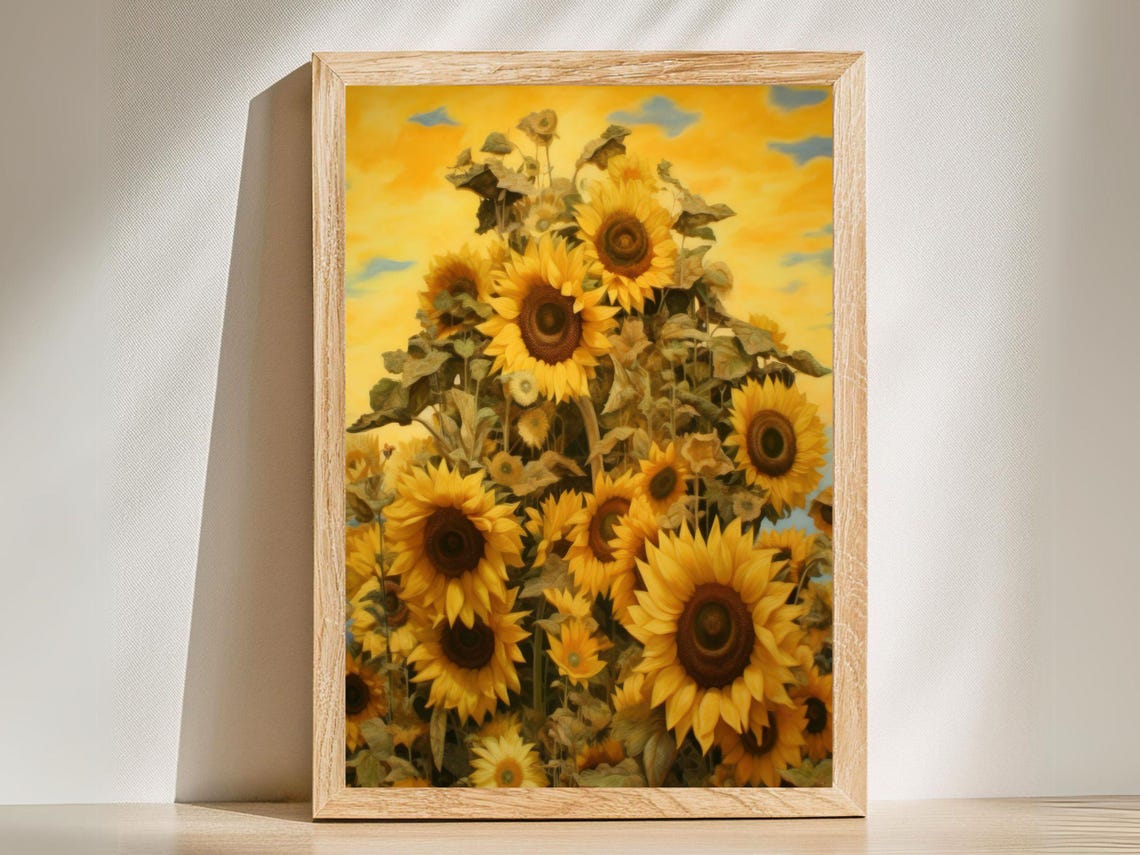 Golden Sunflower Mound Under a Bright Yellow Sky Botanical Poster