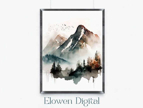 Fall Mountain Watercolor Prints Watercolor Prints Mountain Watercolor Wall Art Watercolor Art