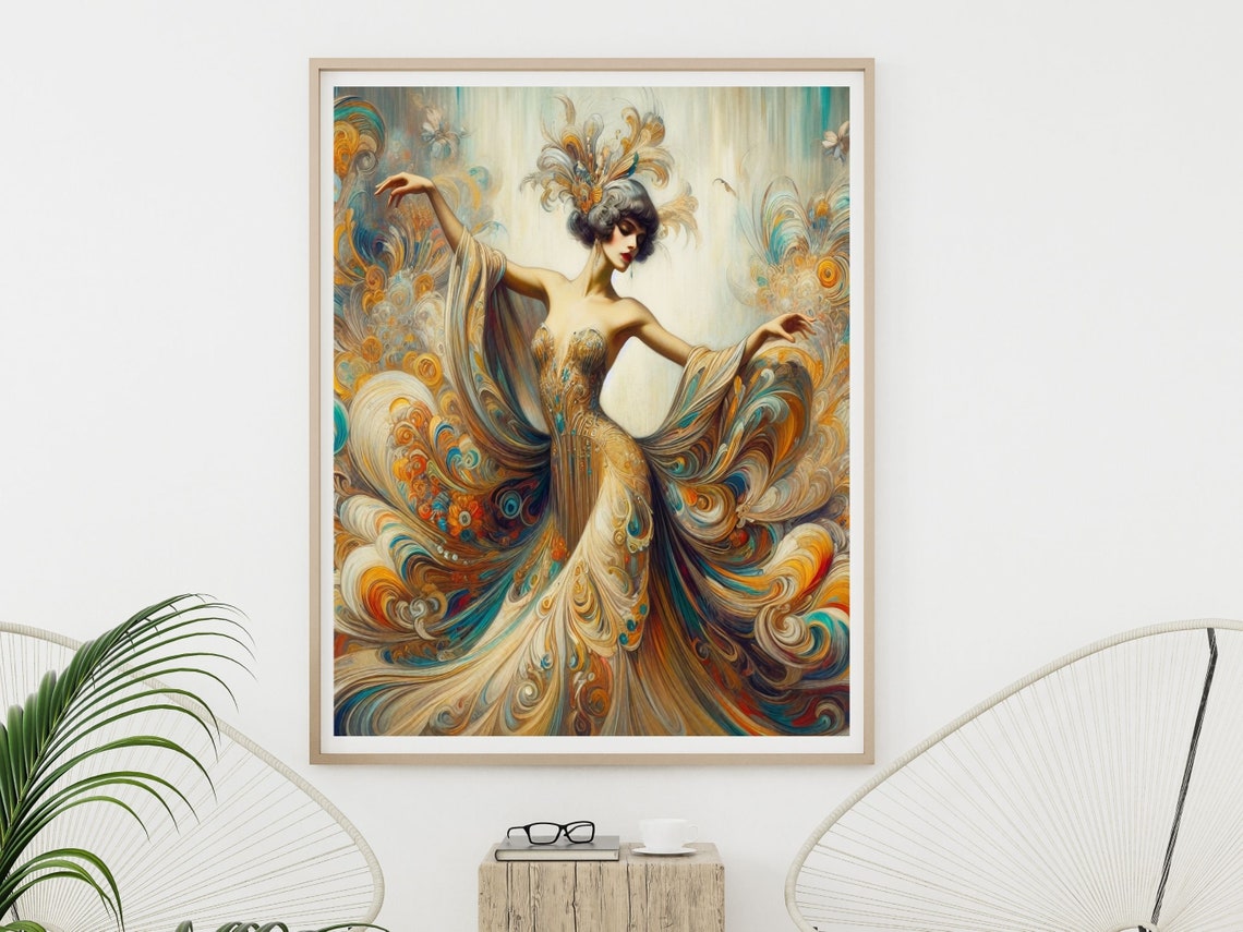 Art Nouveau Dancer in a Swirling Peacock Feather Gown Poster - Image 5