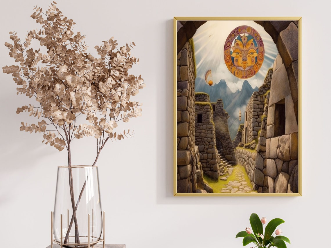Wall Art Of Incan Ruins Stylized Inca Machu Picchu Neutral Wall Art In Brown Beige And Orange - Image 2