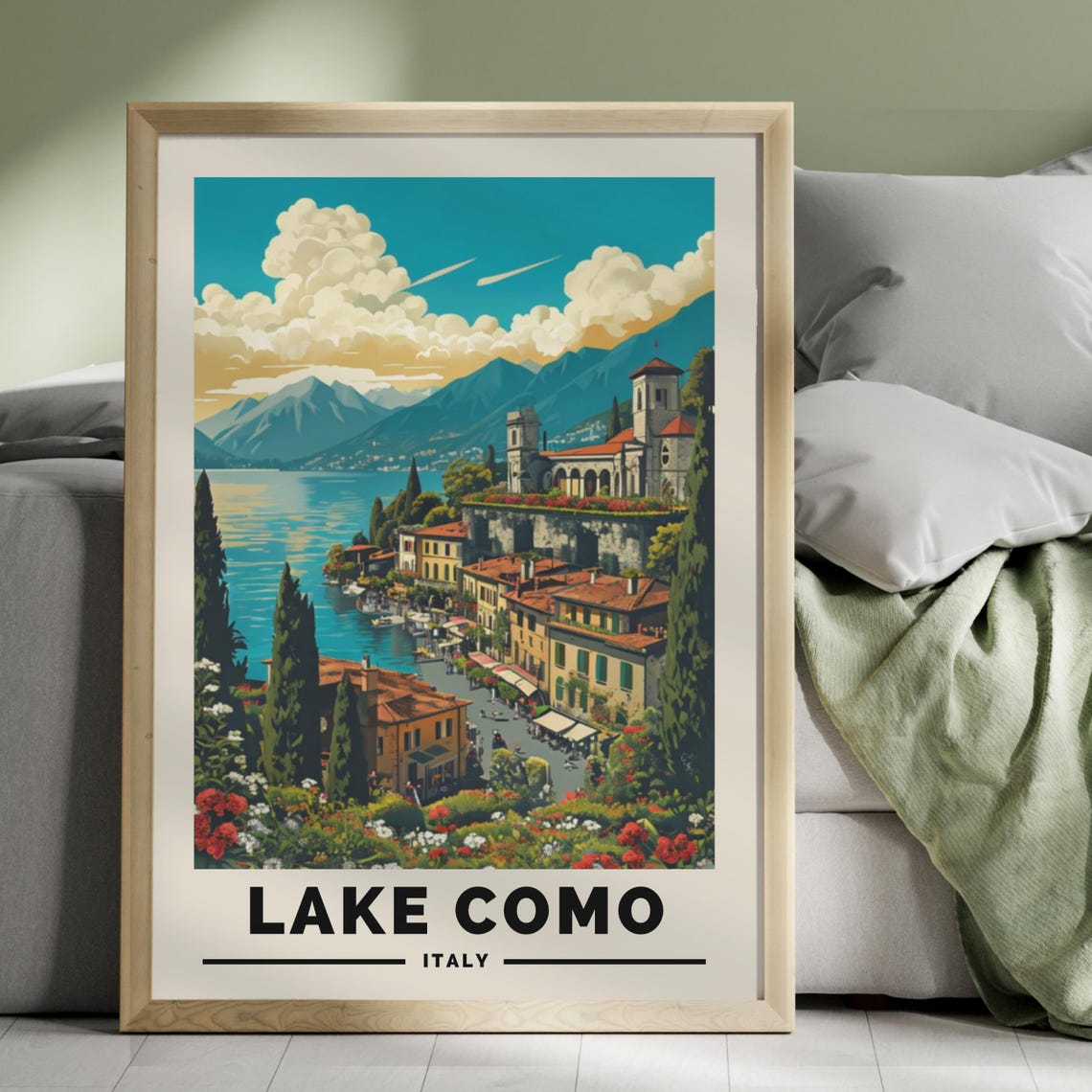 Lake Como Travel Print Mediterranean Italy Travel Poster Italian Wall Art Retro Style Wall Decor Art Prints Lake Como Travel Art Print - Image 4