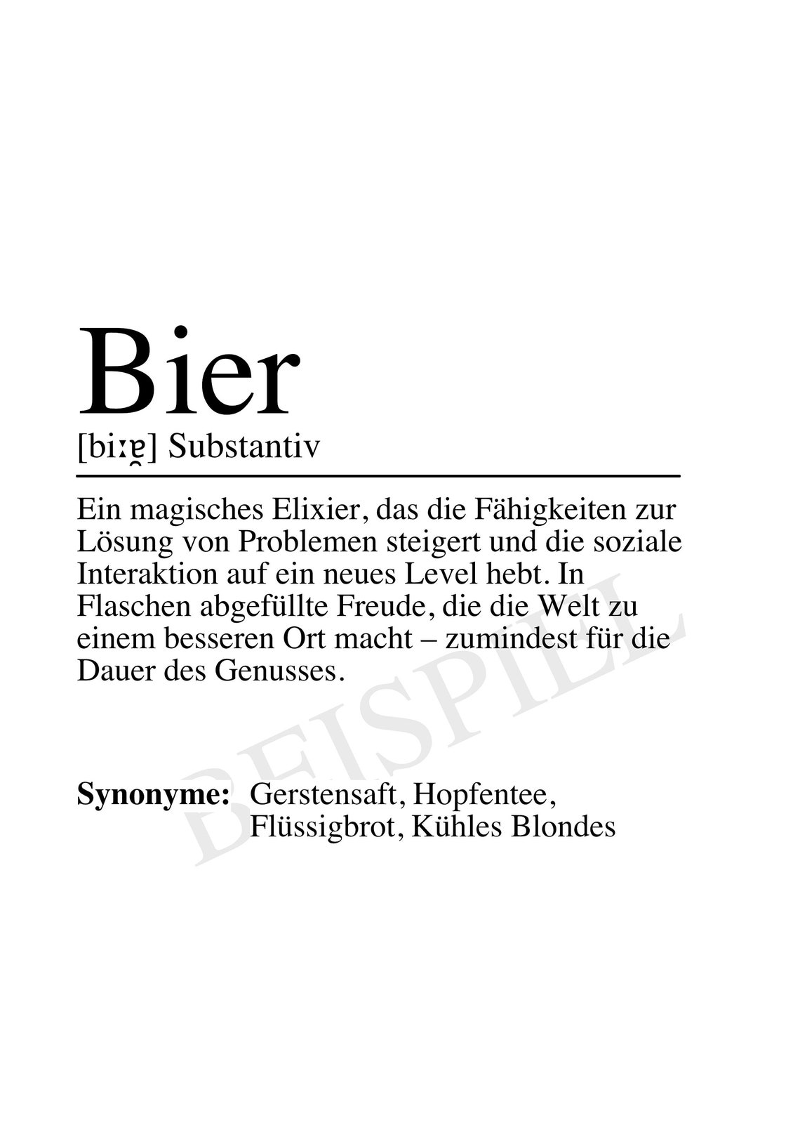 Bier German Beer Dictionary Definition Humor Typography Poster - Image 3