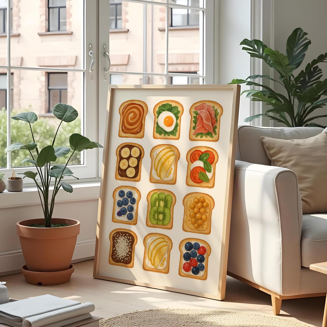 Colorful Breakfast Toast Toppings Collage Kitchen Decor Poster
