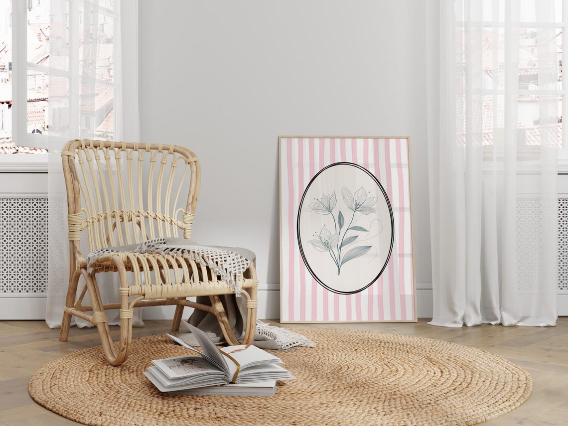 Vintage Pink Striped Floral Nursery Decor Art Print - Image 5