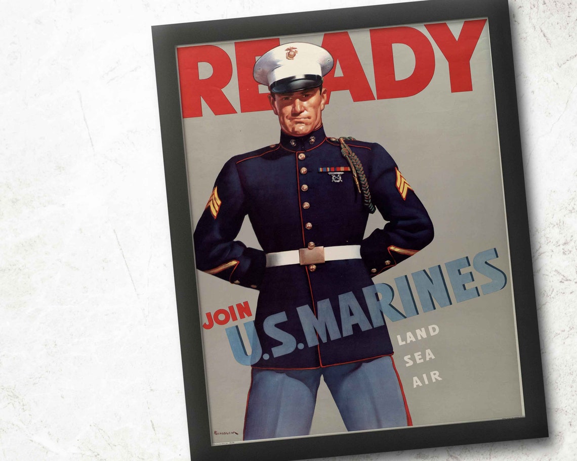 Ready Join US Marines Land Sea Air Vintage Recruitment Poster - Image 4