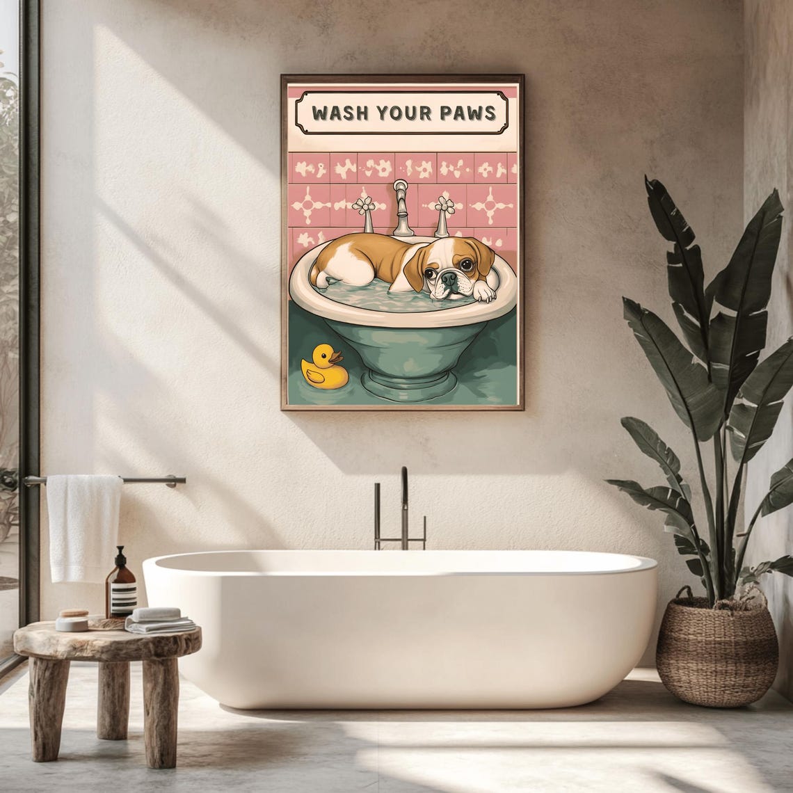 Wash Your Paws Cute Puppy in a Sink Funny Bathroom Dog Poster - Image 2