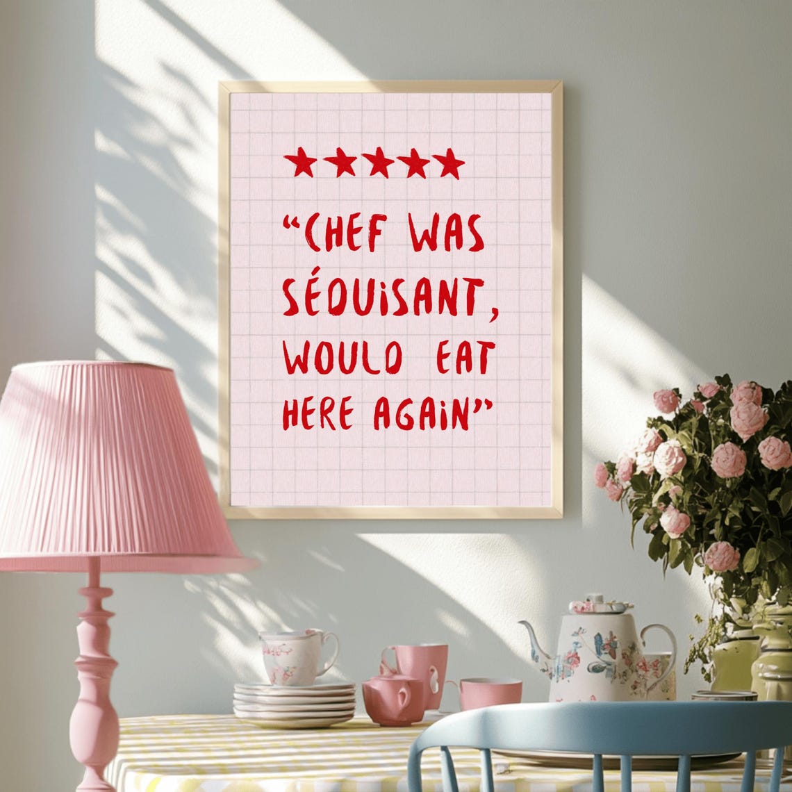 Chef Was Séduisant Five Star Review Red Letter Grid Kitchen Poster - Image 3