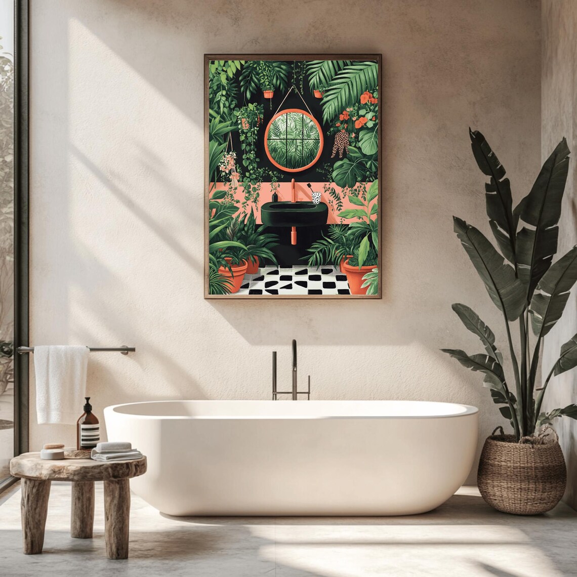 Boho Tropical Bathroom Wall Art Sink Bathroom Tile House Plants Art Print Maximalist Decor Eclectic Gallery Home Decor - Image 2