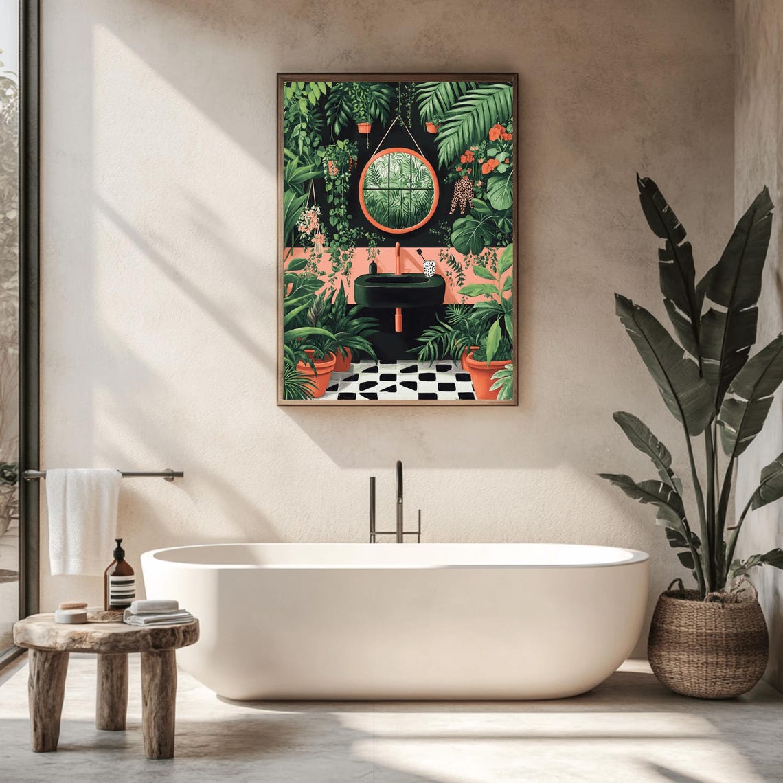 Tropical Maximalist Bathroom Coral Mirror Plants Botanical Art Poster - Image 2