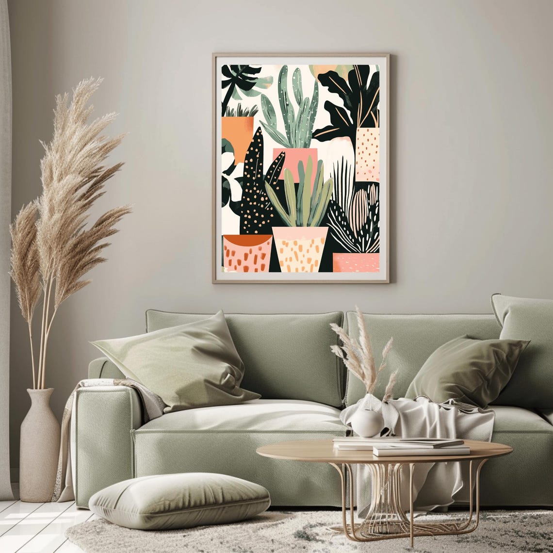 Boho Potted Cacti And Succulents Emerald Botanical Plant Wall Art - Image 2