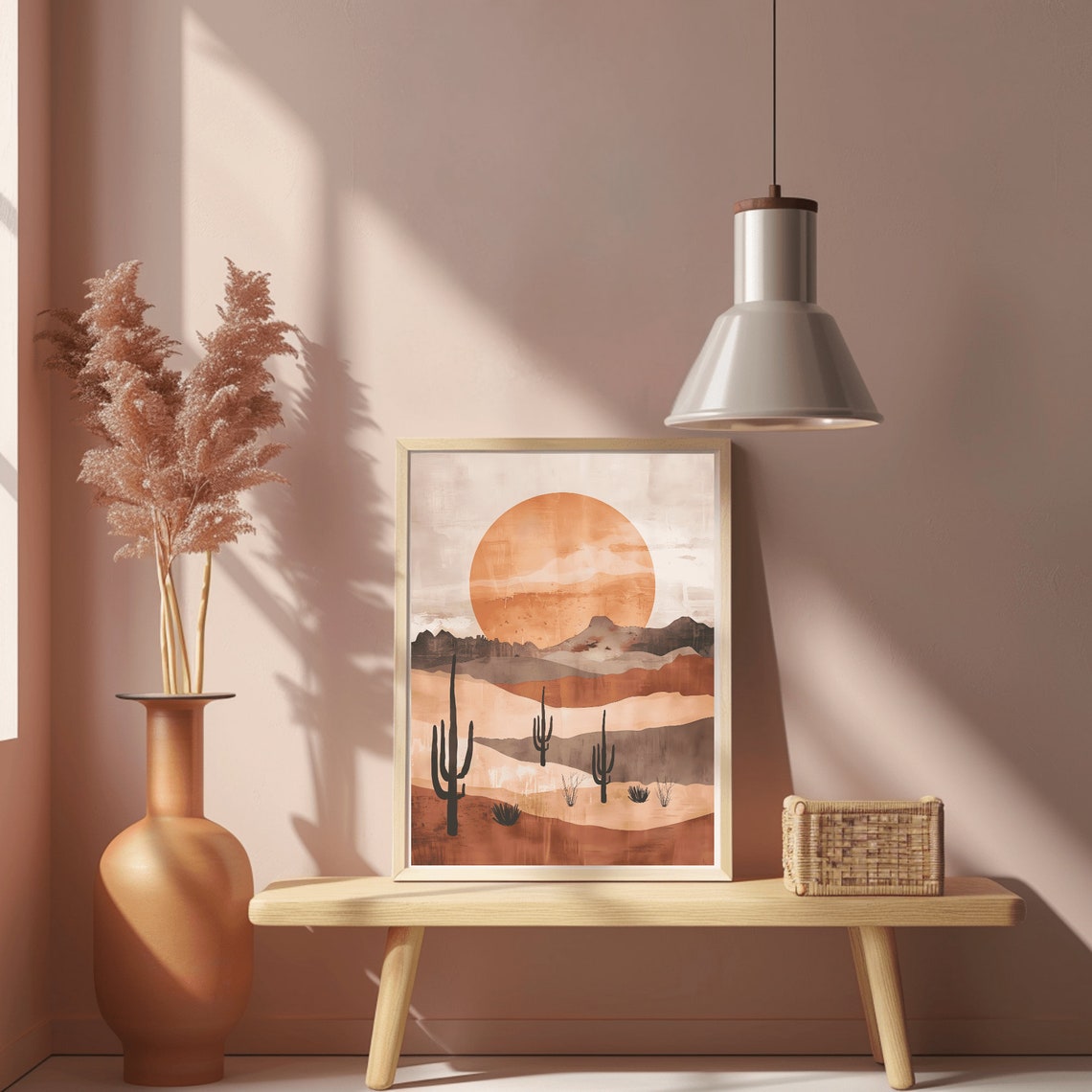 Boho Desert Sunset Saguaro Cactus Terracotta Landscape Poster - Image 2