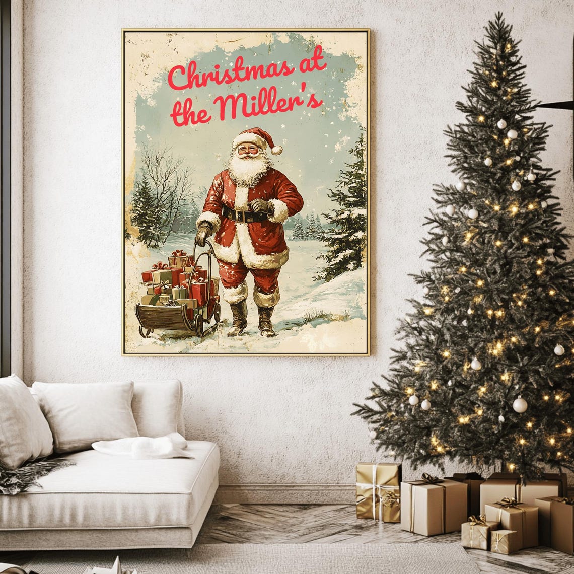 Nostalgic Santa Pulling a Sled Christmas at the Millers Poster - Image 2