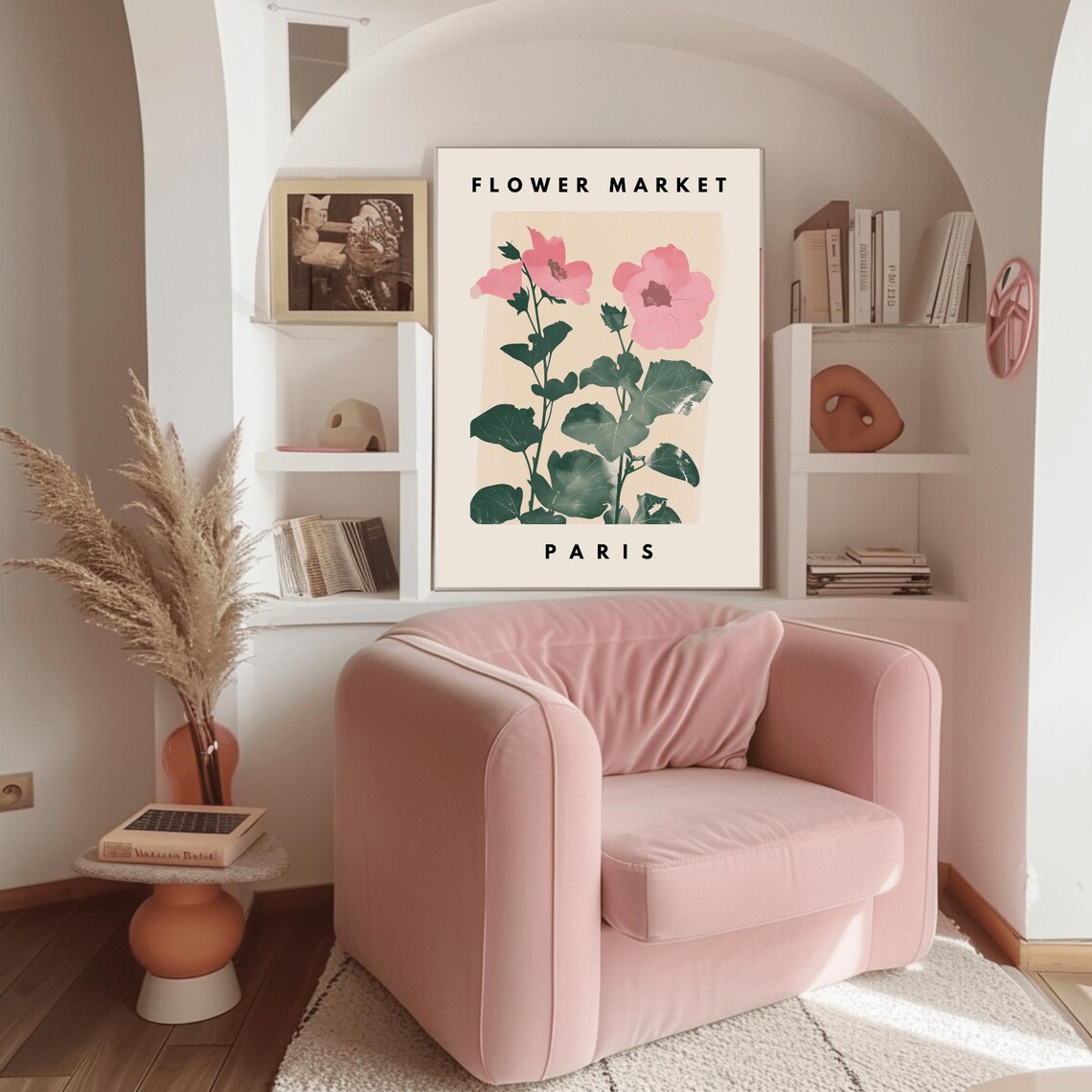 Flower Market Paris Pink Blossom Watercolor Botanical Art Poster - Image 3