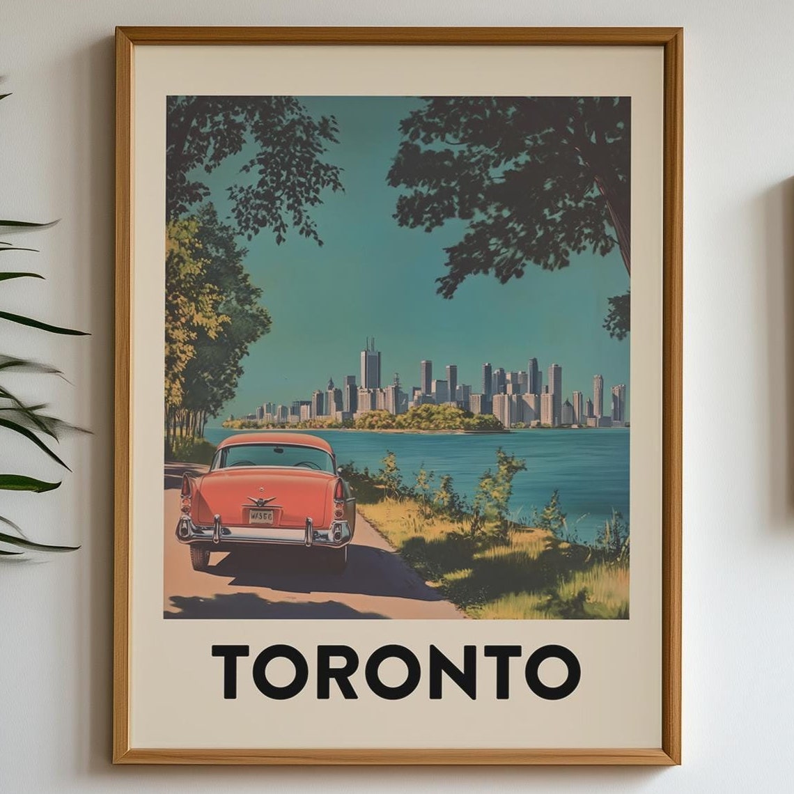 Toronto Vintage Travel Poster Classic Car Skyline Waterfront View