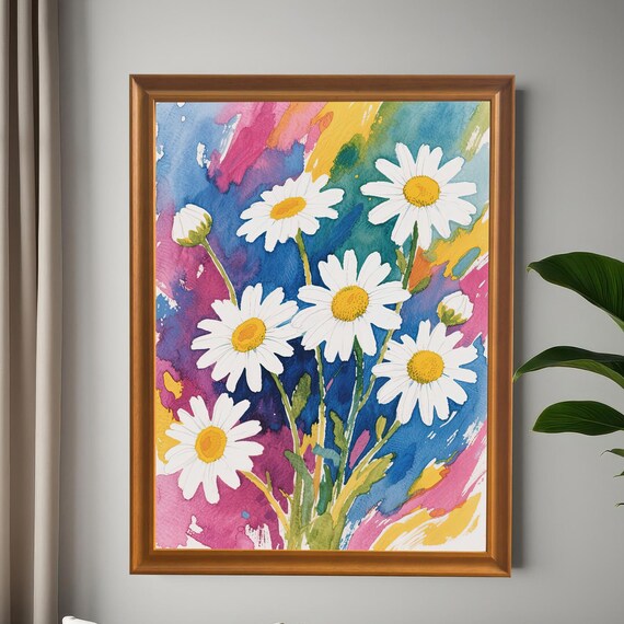 White Daisy Flower Painting, Art Print