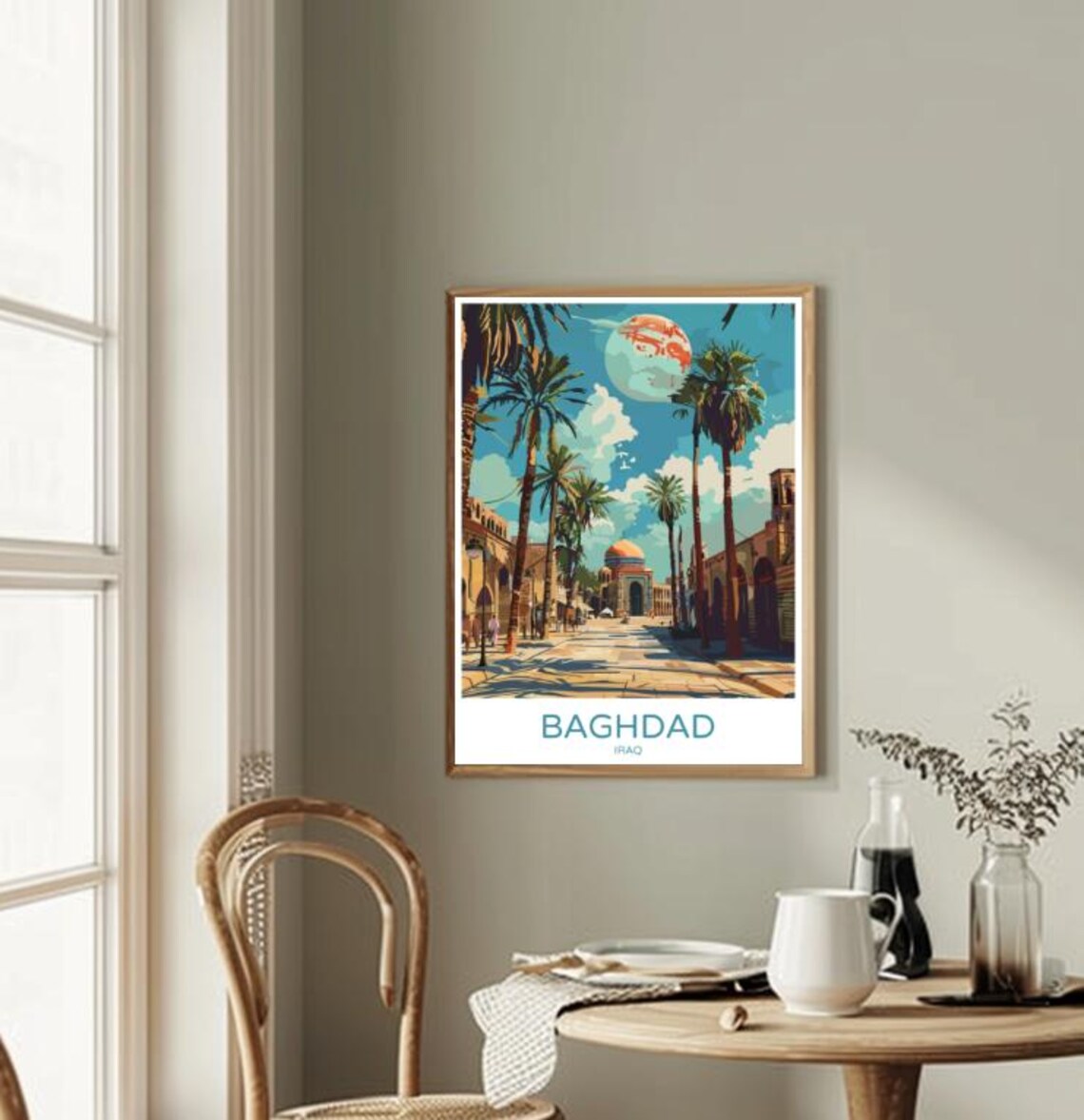 Baghdad Iraq Historic Cityscape Palm Lined Vintage Travel Poster - Image 2