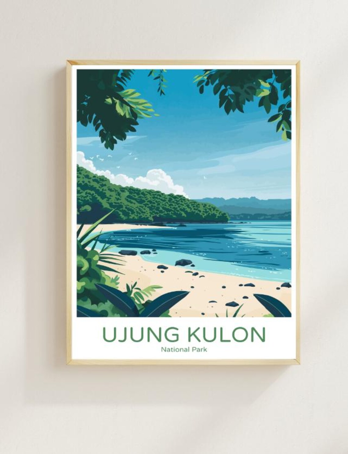Ujung Kulon National Park Tropical Jungle Beach Travel Poster