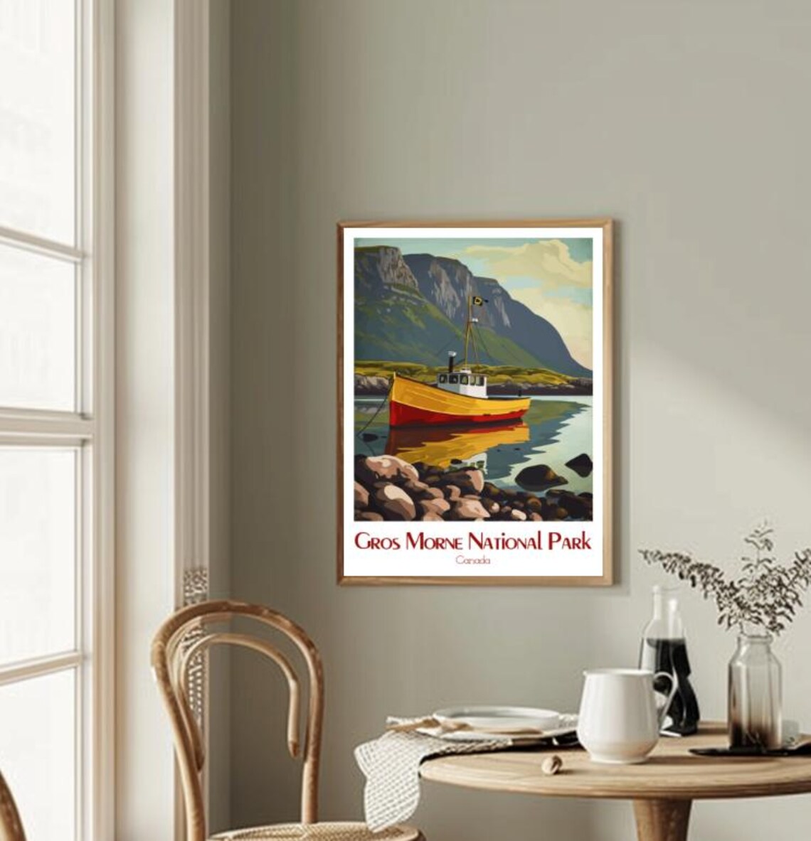 Gros Morne National Park Colorful Fishing Boat Under Cliffs Poster - Image 2