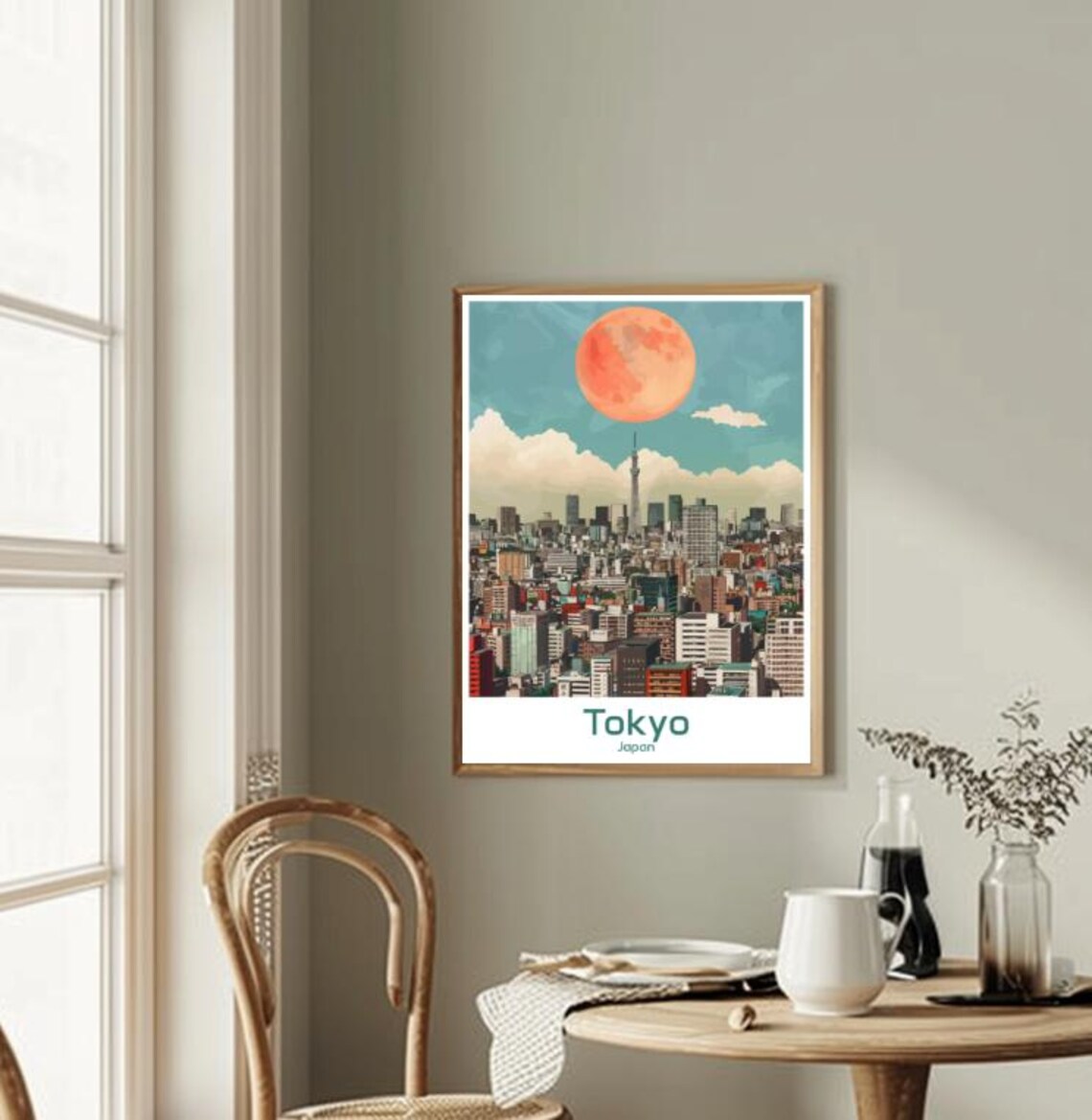 Tokyo Japan Cityscape With Tower And Red Sun Vintage Travel Poster - Image 2