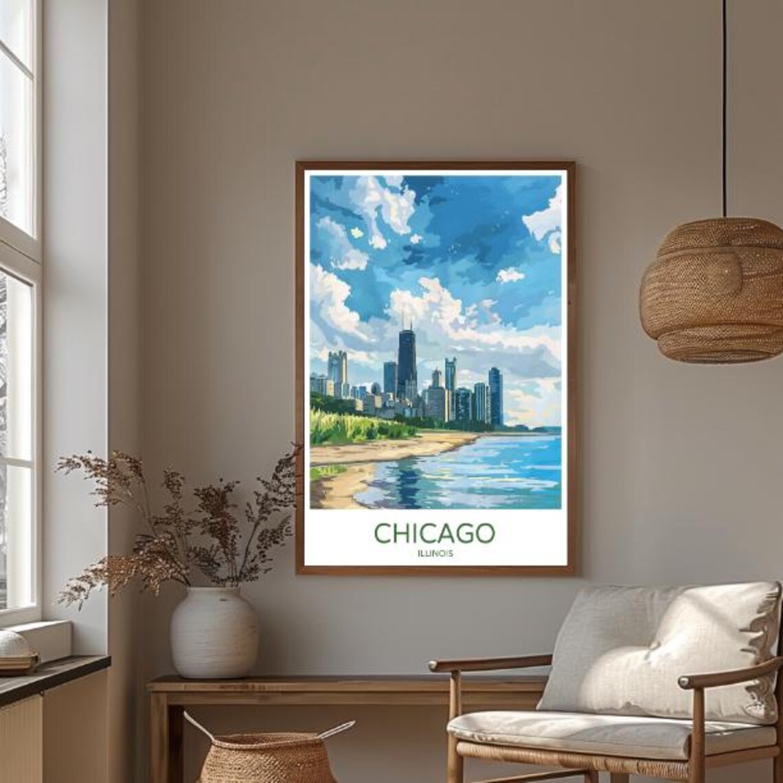 Chicago Illinois Lake Michigan Skyline Beach Retro Travel Poster - Image 3