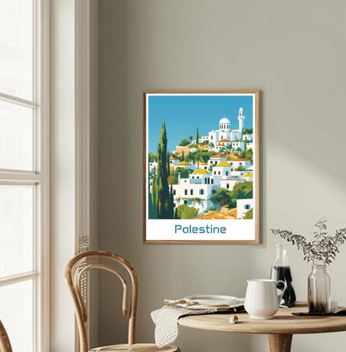Palestine Historic Hilltop Town Domes Minaret Vintage Travel Poster - Image 2