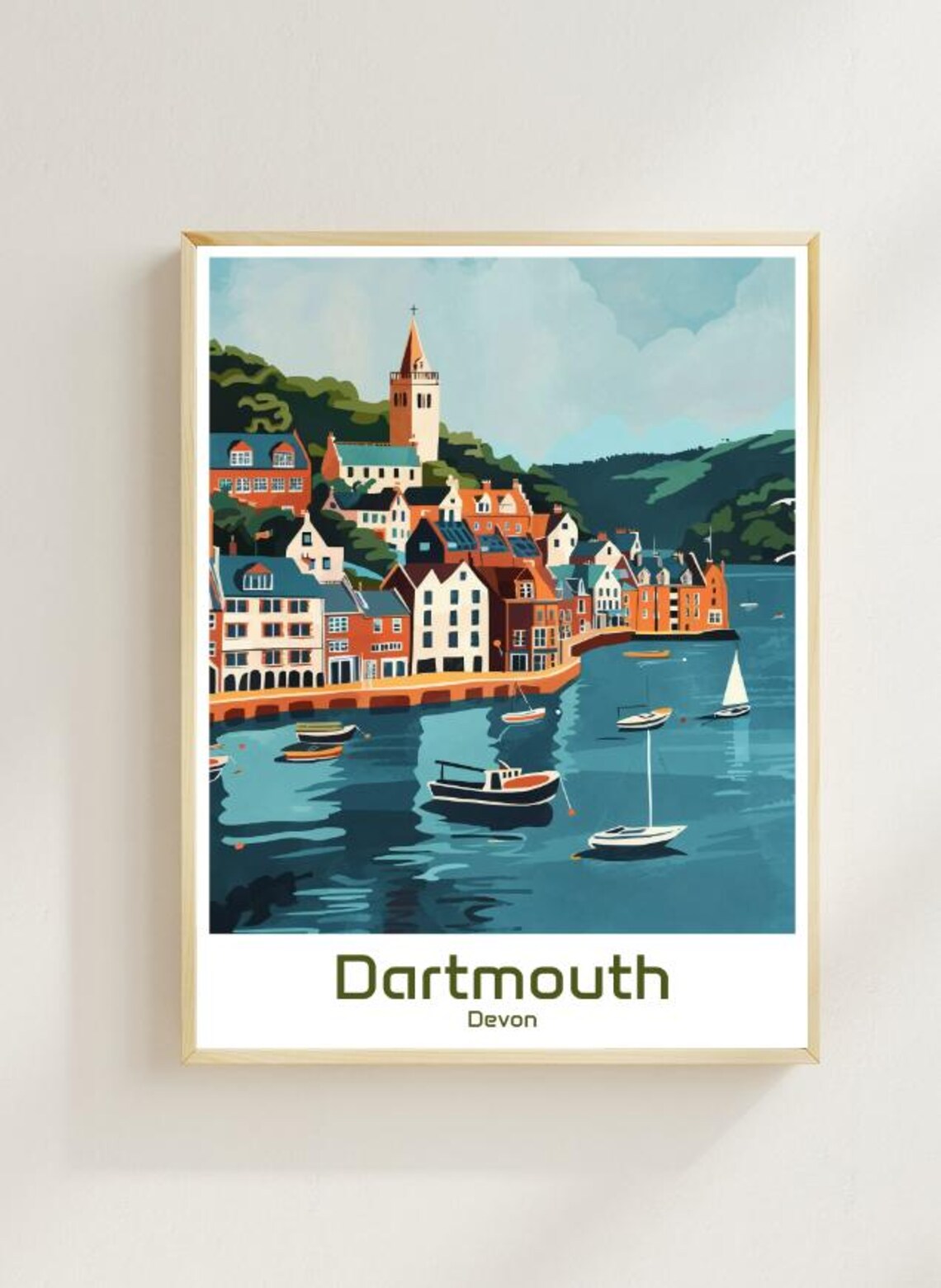 Dartmouth Devon English Harbor Town Vintage Coastal Travel Poster