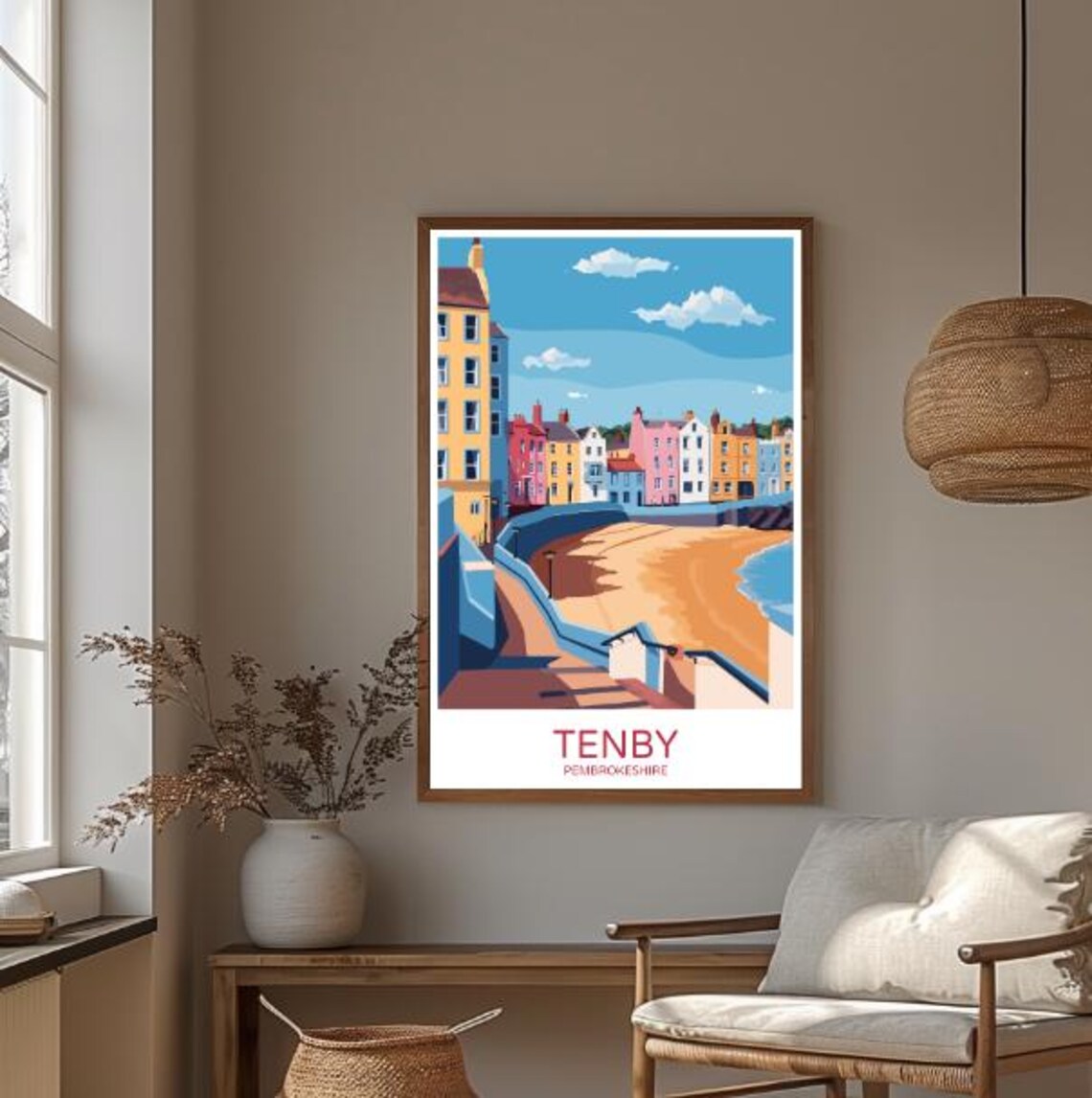 Tenby Pembrokeshire Colorful Coastal Wales Town Travel Wall Art - Image 3