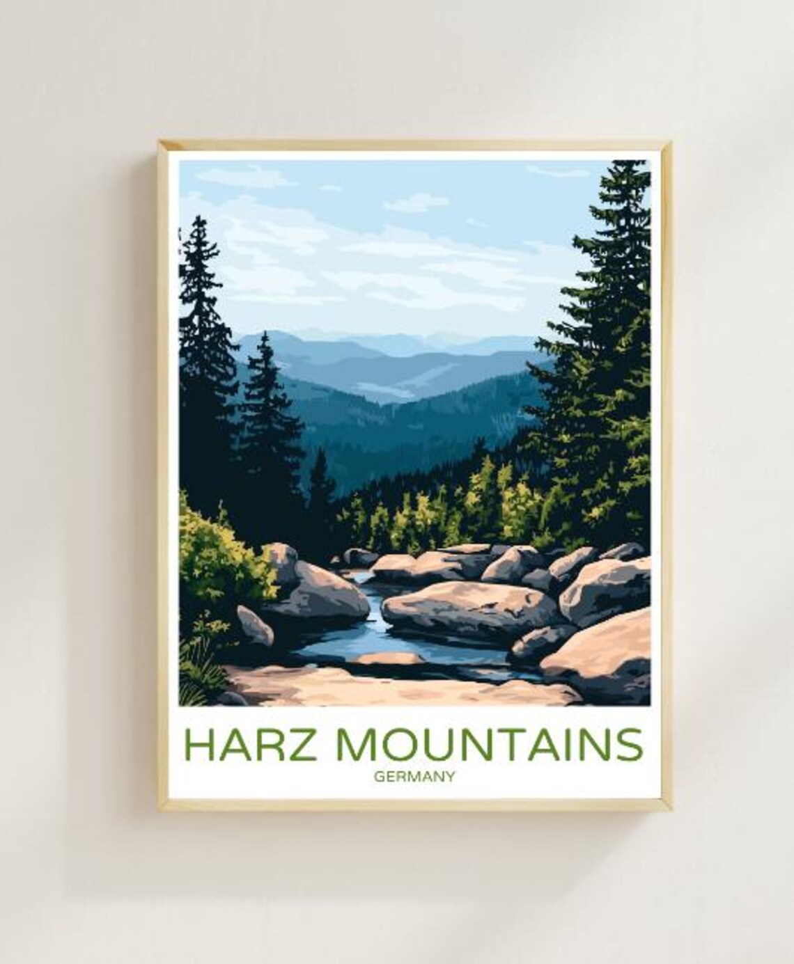 Harz Mountains Germany Pine Forest Rocky Stream Nature Travel Poster