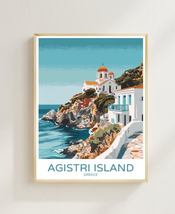 Agistri Island Greece Cliffside Church Aegean Sea Travel Poster
