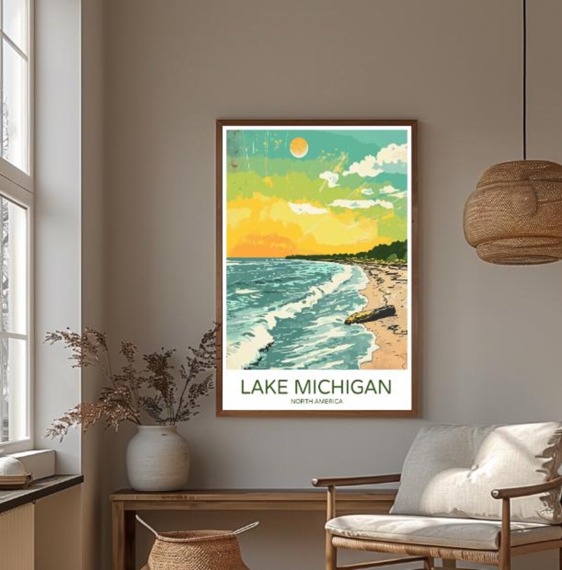 Lake Michigan Vintage Beach Sunset Coastal Great Lakes Travel Poster - Image 3