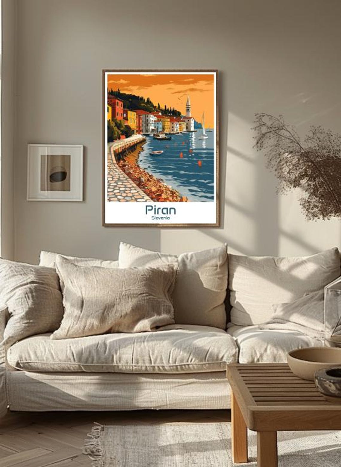 Piran Slovenia Adriatic Coastal Town Sunset Illustrated Poster - Image 3