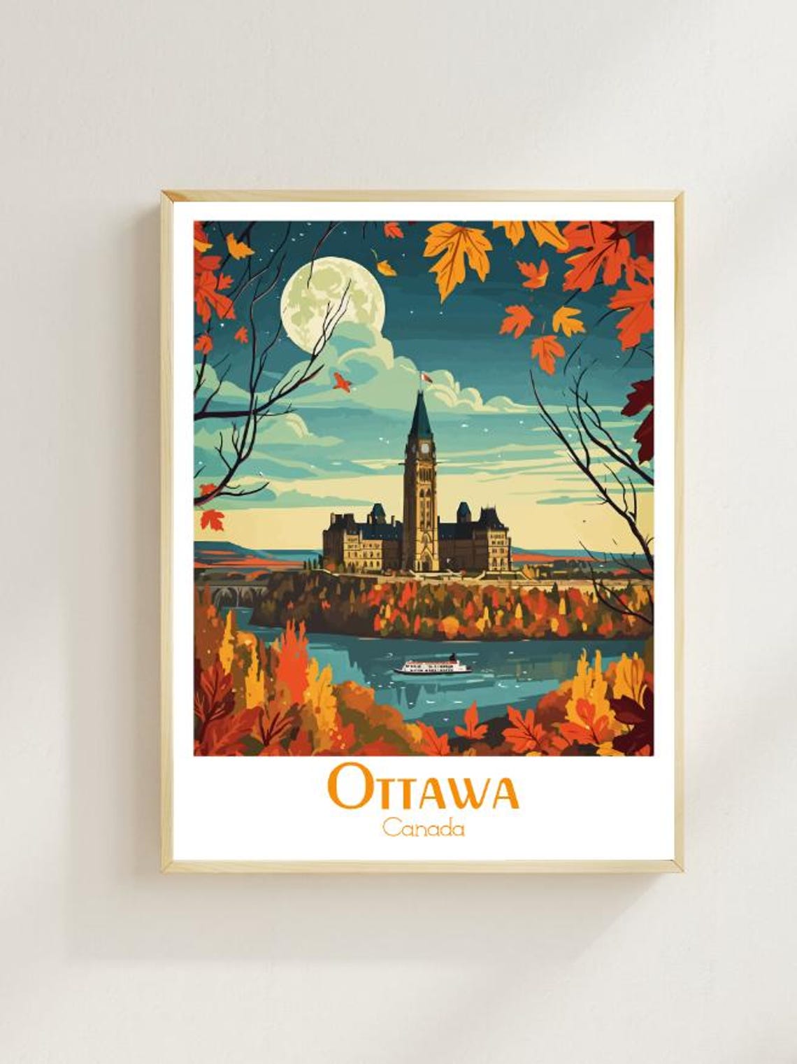 Ottawa Parliament Hill Autumn Moon Ottawa River Canada Poster