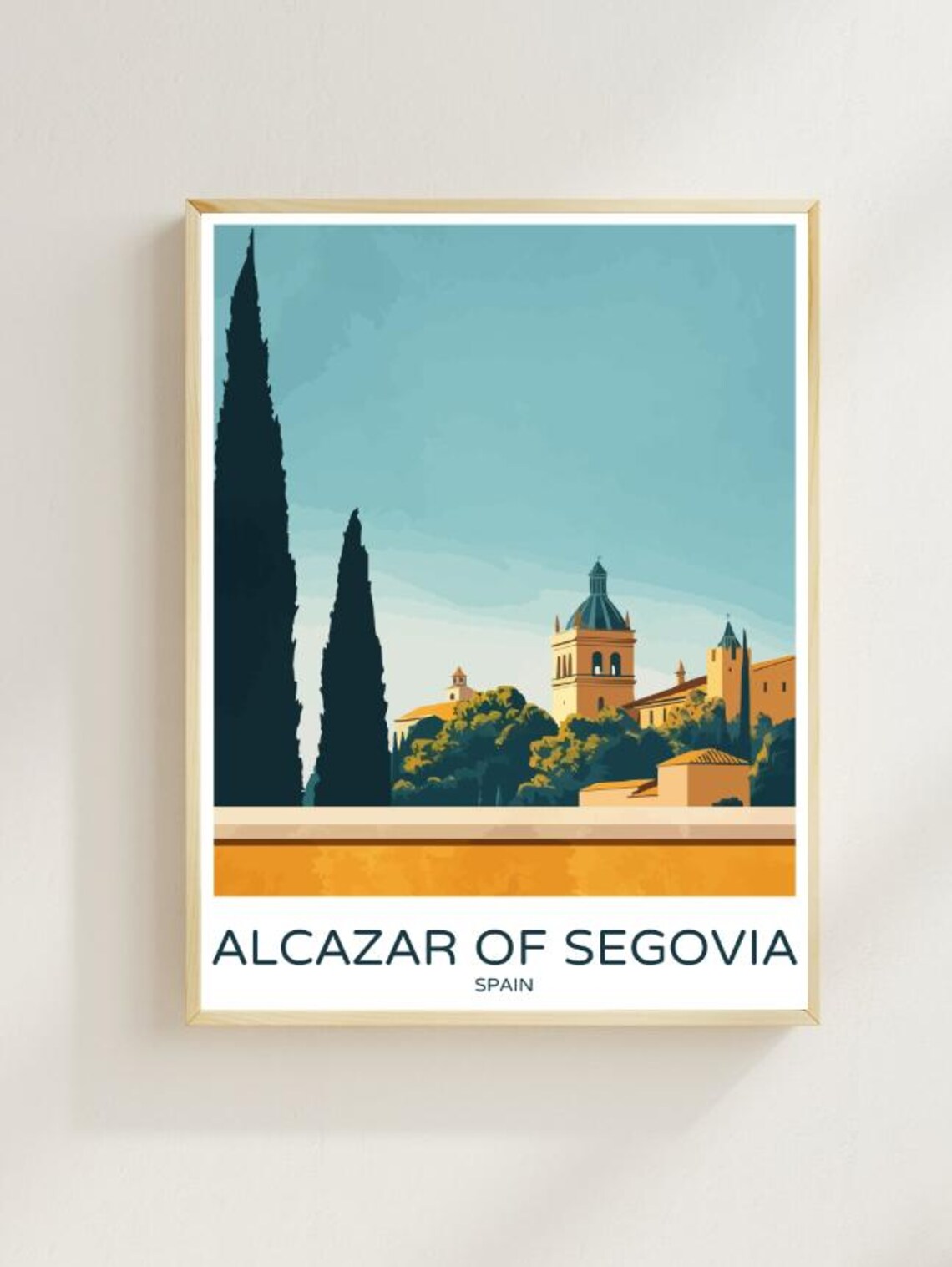 Alcazar Of Segovia Spain Cypress Trees Castle View Warm Vintage Poster