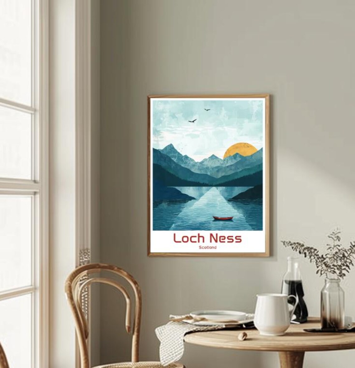 Loch Ness Scotland Serene Lake Golden Sun Illustration Poster - Image 2