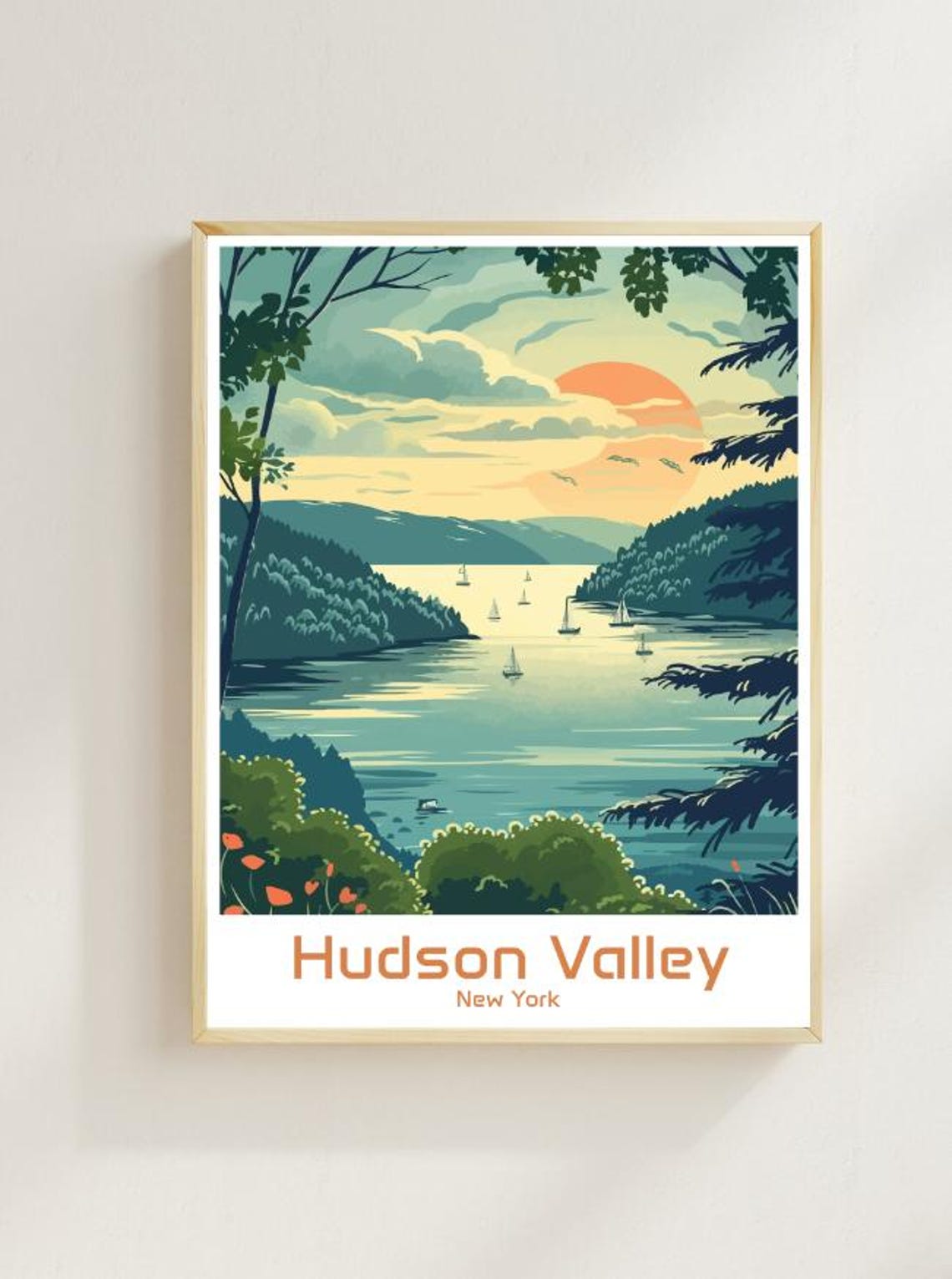 Hudson Valley New York Travel Posterscenic Landscape Wall Art Autumn Foliage Print Nature Decor For Home New York Art Print Travel Gif