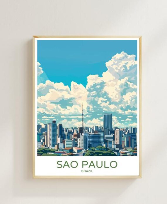 Sao Paulo Brazil Megacity Skyline Antenna Tower Dramatic Travel Poster