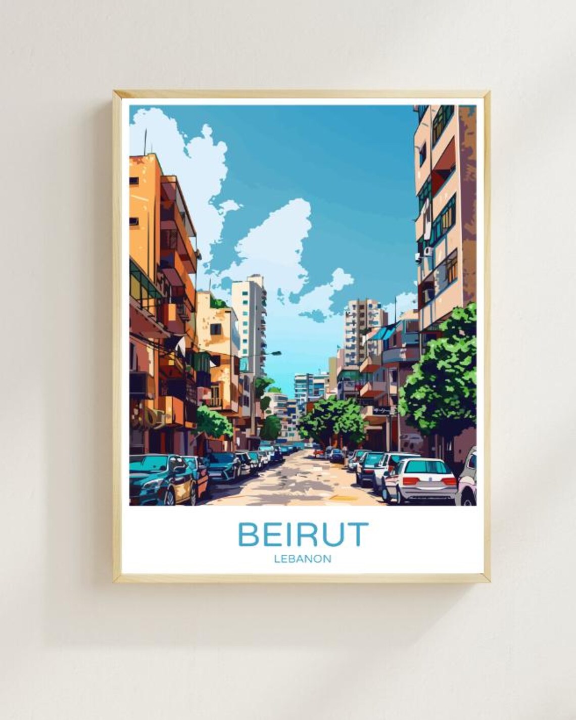 Beirut Lebanon City Street Vintage Travel Illustration Poster