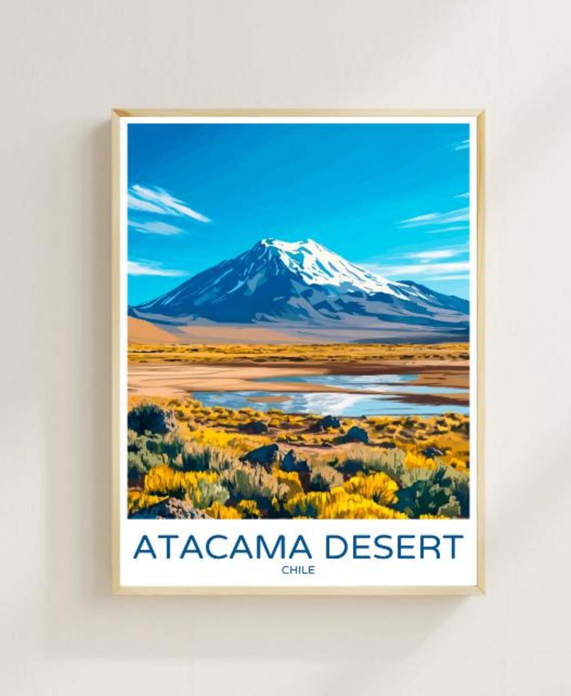 Atacama Desert Chile Volcano Snowcapped Vintage Travel Poster