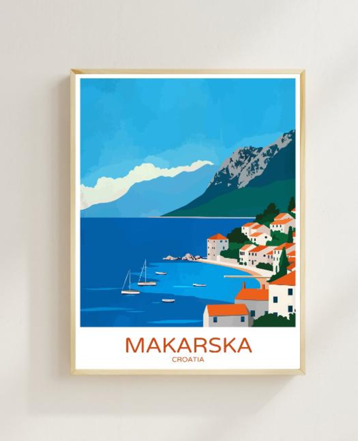 Makarska Croatia Dalmatian Coast Sailboats Seaside Travel Poster