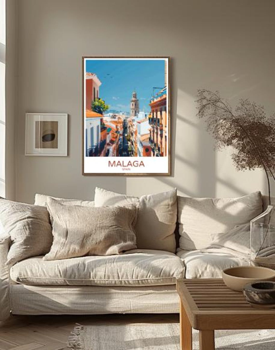 Malaga Spain Travel Poster With Sunlit Rooftops And Church Tower View - Image 2